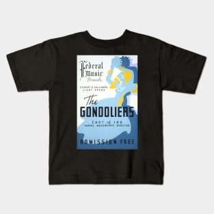 The Gondoliers vintage screen print in blue and yellow, 1937: Retro theatre poster, cleaned and restored Kids T-Shirt